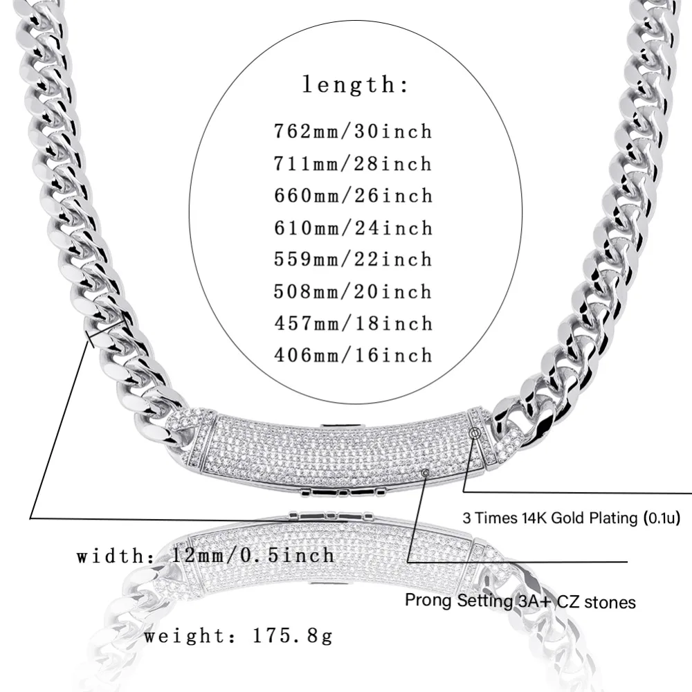 GUCY 12 мм Ширина новейшая застежка Micro Pave Iced CZ кубинские Соединенные ожерелья цепи роскошные шикарные ювелирные изделия модные хип-хоп для мужчин