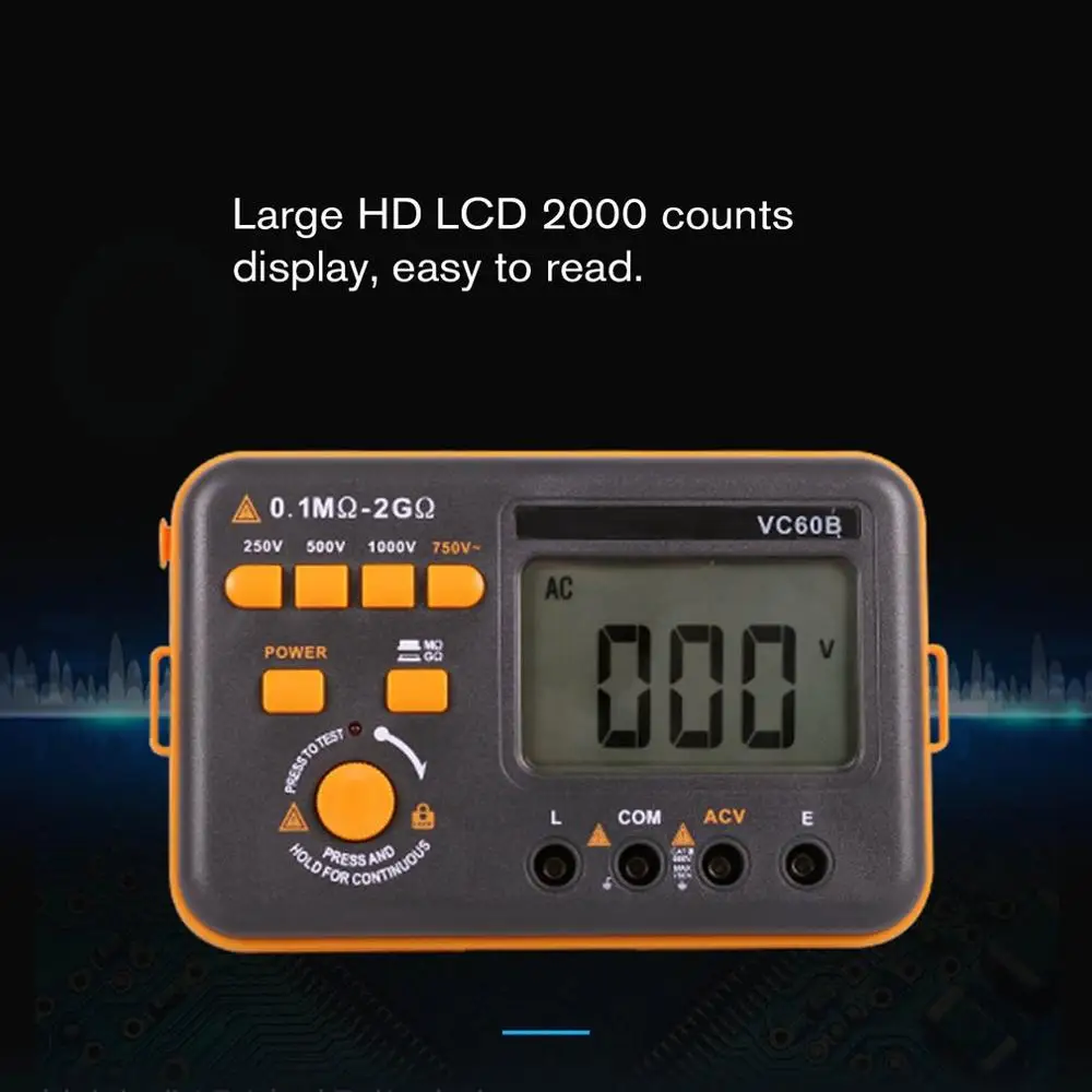 Digital Megger 1000V MegOhm Meter Resistance Ohm Tester VC60B Megohmmeter |