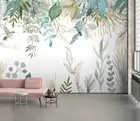 Скандинавский фон ручной росписи Milofi с маленькими свежими тропическими растениями листьями цветами и птицами