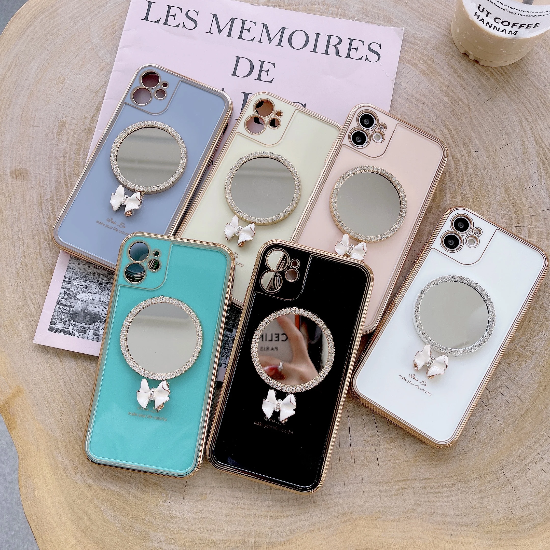 

Luxury Plating Love Heart Mirror Phone Case For iPhone 11 12 XS Pro Max XR X Electroplate Makeup mirror Girl Diamond Soft Cover