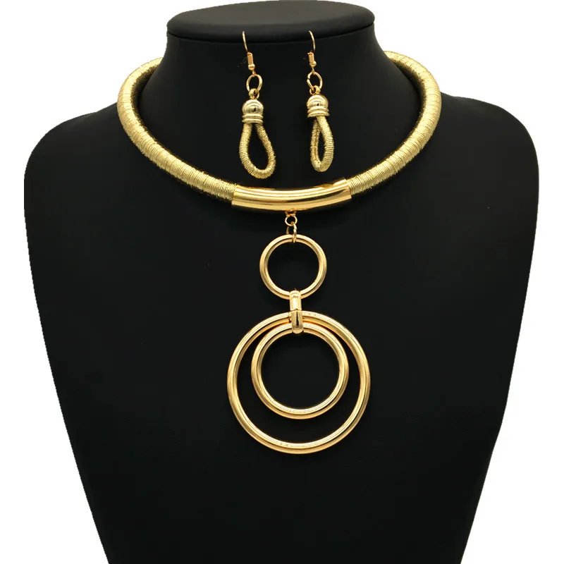 African Fashion Jewelry Set Women's Accessories Metal Ring Pendant Wedding nigerian beads necklace jewelry set | Украшения и