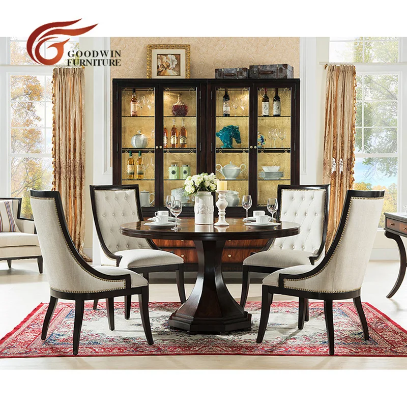 1PC table 4pcs chair Роскошный Деревянный круглый обеденный стол во французском стиле, современный набор, современный набор, современный стол, обеденный стол, роскошный стиль WA424 - Цвет: 1PC table 4pcs chair