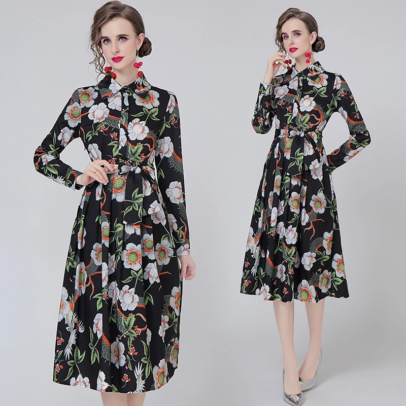 

Vogue of new фонд 8659 текстура с принтом длинное платье Бант пресс плетение культивировать мораль