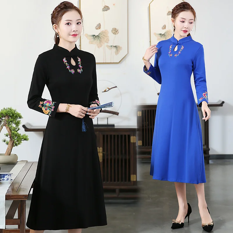 KYQIAO blusa feminina традиционное китайское платье для женщин осень зима воротник стойка