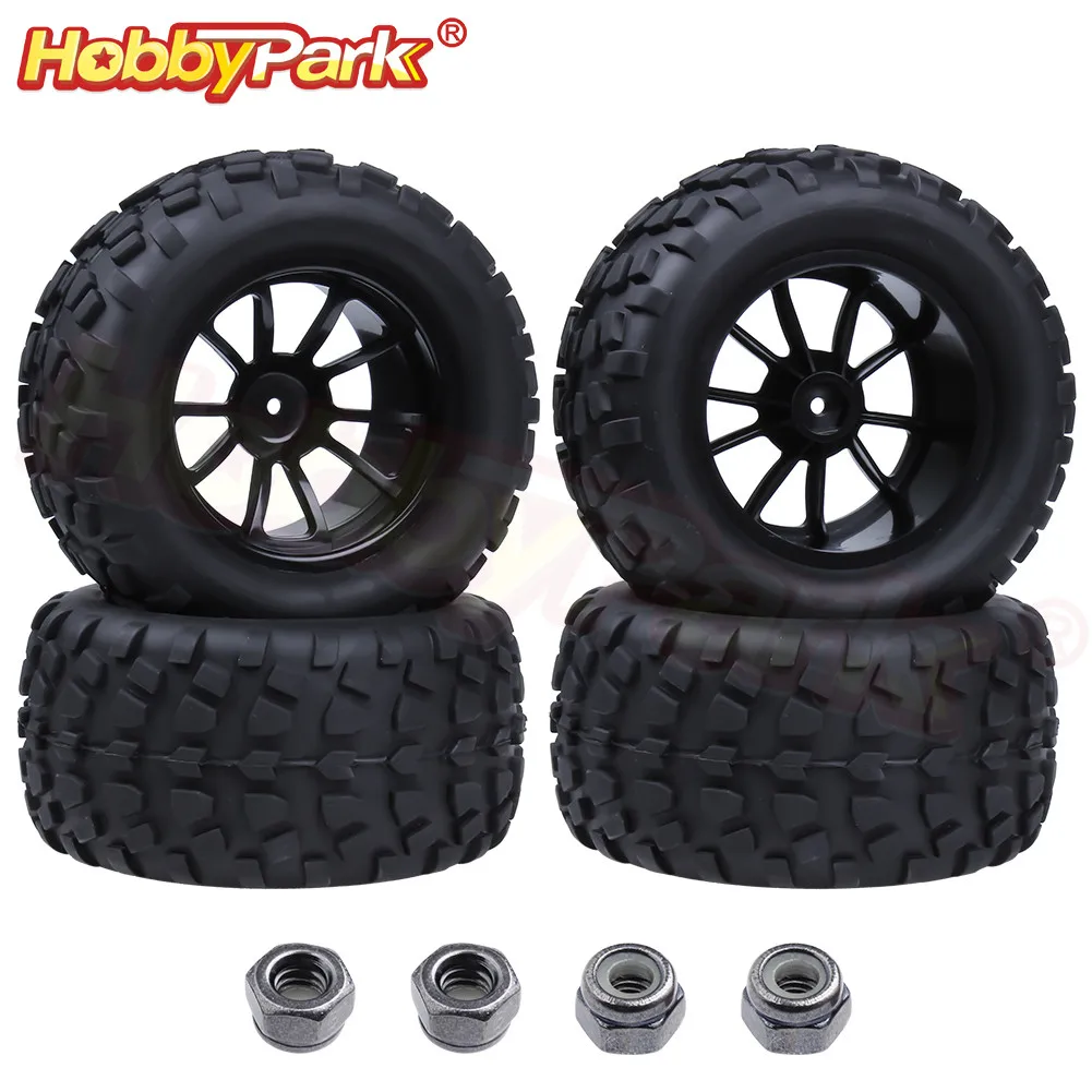 4Pcs/Lot 125mm RC Tires & Nylon Wheel Rims Foam Inserts For 1/10 Monster Truck Tyres HSP HPI Traxxas Himoto Redcat Kyosho Tamiya