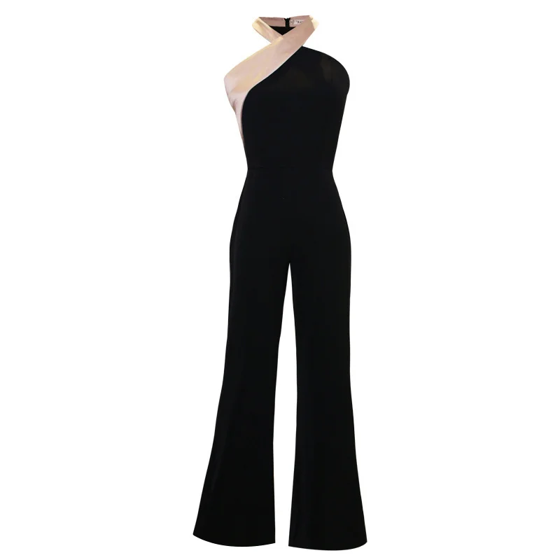Jumpsuits Women Overalls Sexy Halter Neck Luxury Summer Sleeveless Wide Leg Pants High Street Elegant Lady Romper Clothes Female