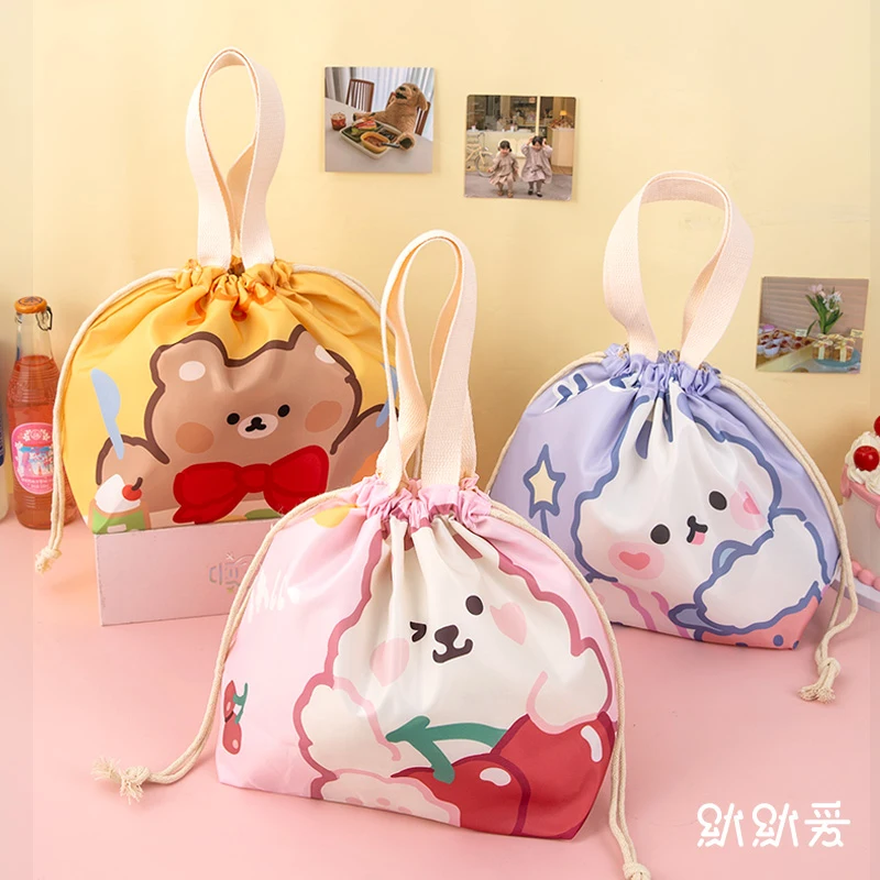 

Cute Lunch Bag Women Kawaii Bear Rabbit Girls Bento Cooler Bags Japanese New Style Drawstring Lunch Box Tote Food Bags WY117