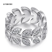 aiyanishi leaf shape ring women 2021 new fashion 925 silver band ring female adjustable size simple rings lady jewelry accessory