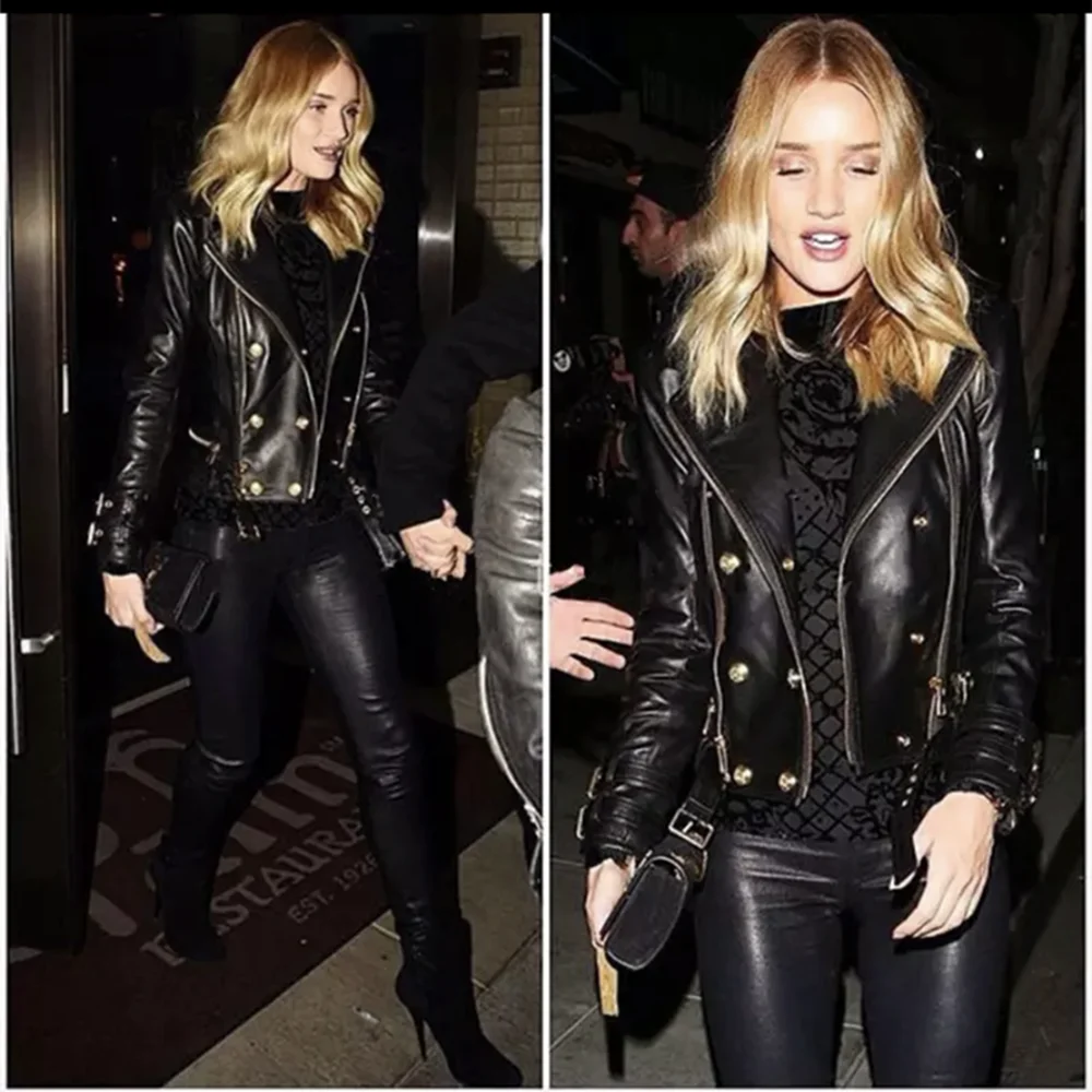 Женская импортная водонепроницаемая кожаная короткая куртка двубортное пальто