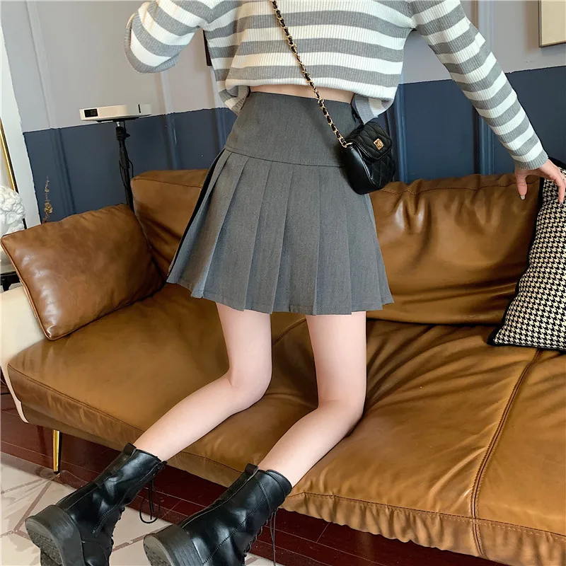 Трапециевидная Женская юбка с завышенной талией в стиле преппи однотонная Милая