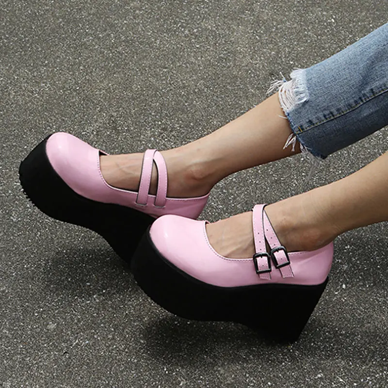 

Женские однотонные туфли на толстой подошве, без застежек, с круглым носком, с перекрестной пряжкой, повседневная обувь высокого качества, р...