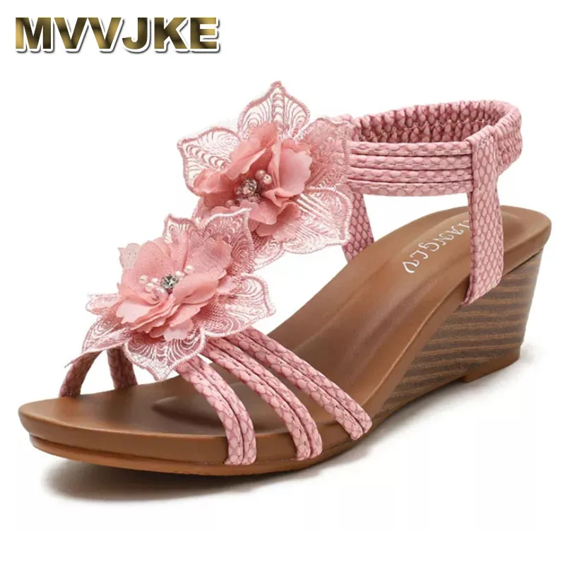 

Женские босоножки MVVJKEFashion, модные пикантные удобные уличные сандалии с цветами, для школы и офиса, большие размеры
