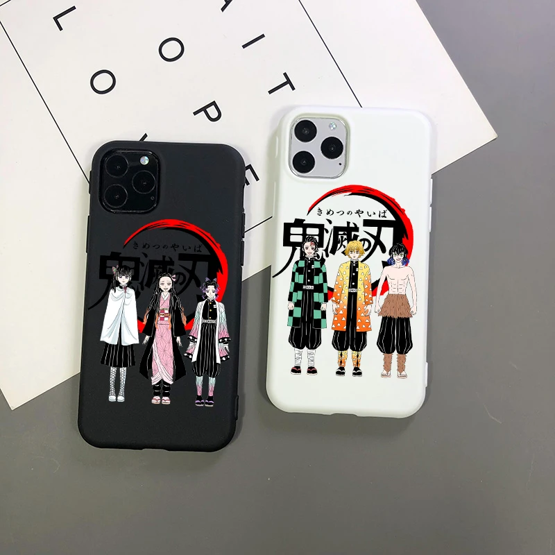 

Cute Anime Demon Slayer white TPU Soft silicone phone case For iPhone 12MINI 11 PRO MAX 12pro MAX Xs MAX XR 8 7plus SE2020