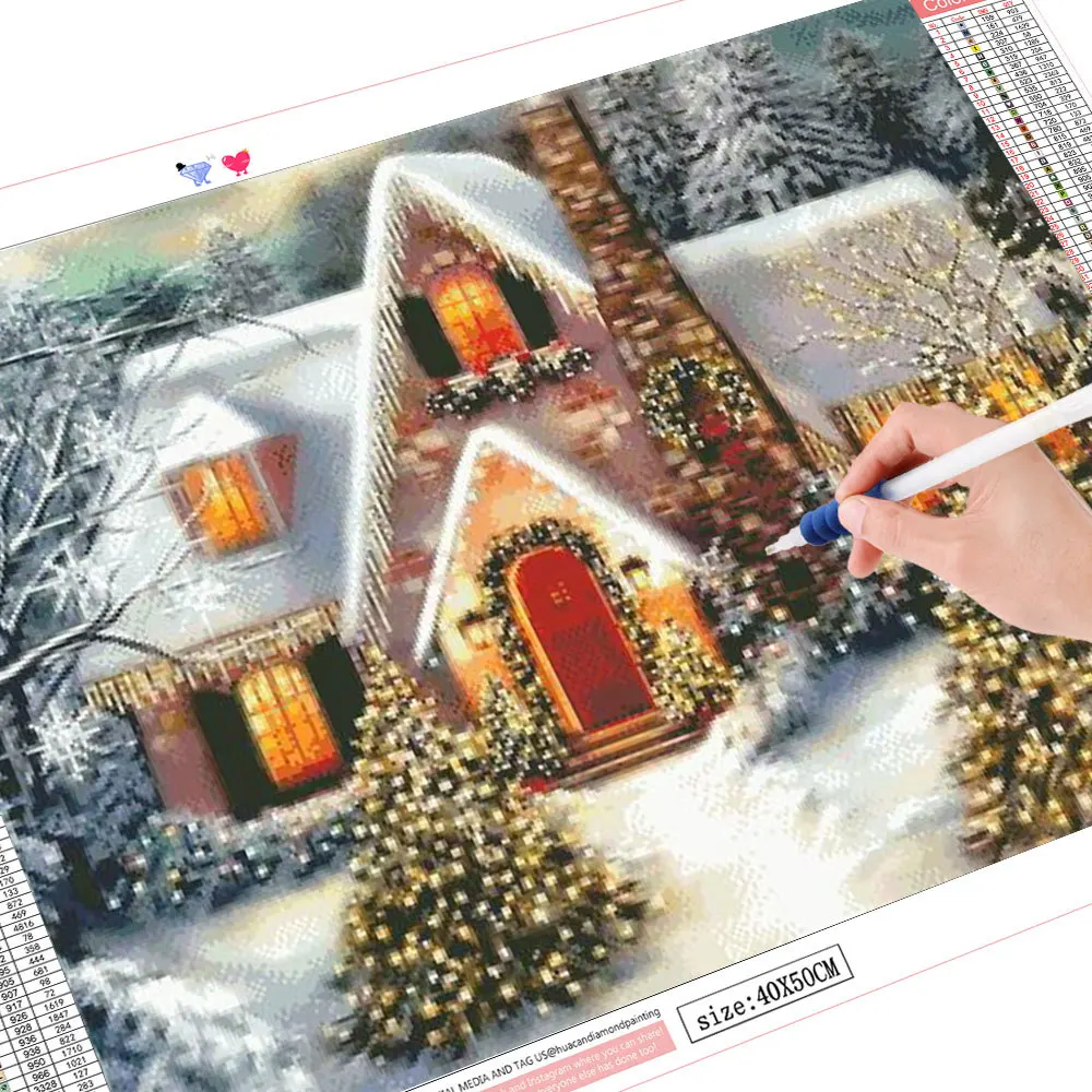 HUACAN Алмазная вышивка Полная площадь/Круглый рождество пейзаж алмазная мозаика 5д