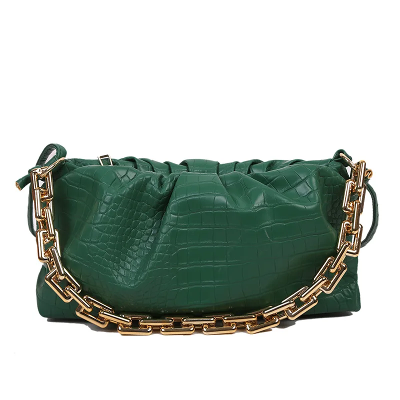 

Retro Lady Alligator Pattern Cloud Handbags PU Leather Pleated Crossbody Totes Solid Color Shoulder Bag