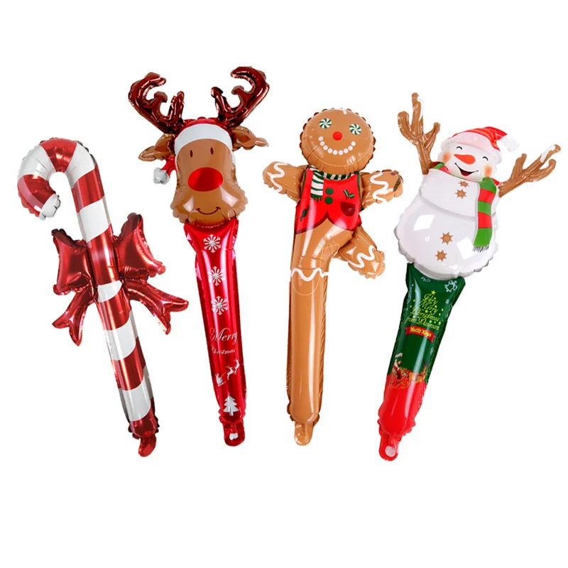 

24 Inch Christmas Inflated Hand-held Balloon Santa Candy Cane Snowman Elk Balloon Children's Gifts Party Banquet Supplies