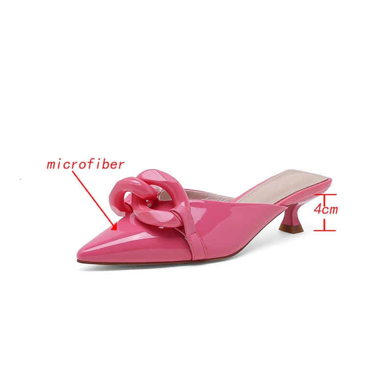 Kanseet Mules Slippers Party Dress Women Slippers White Pink Green Outdoors Shoes 4cm Mid Heels Slippers Female 2021 Summer New