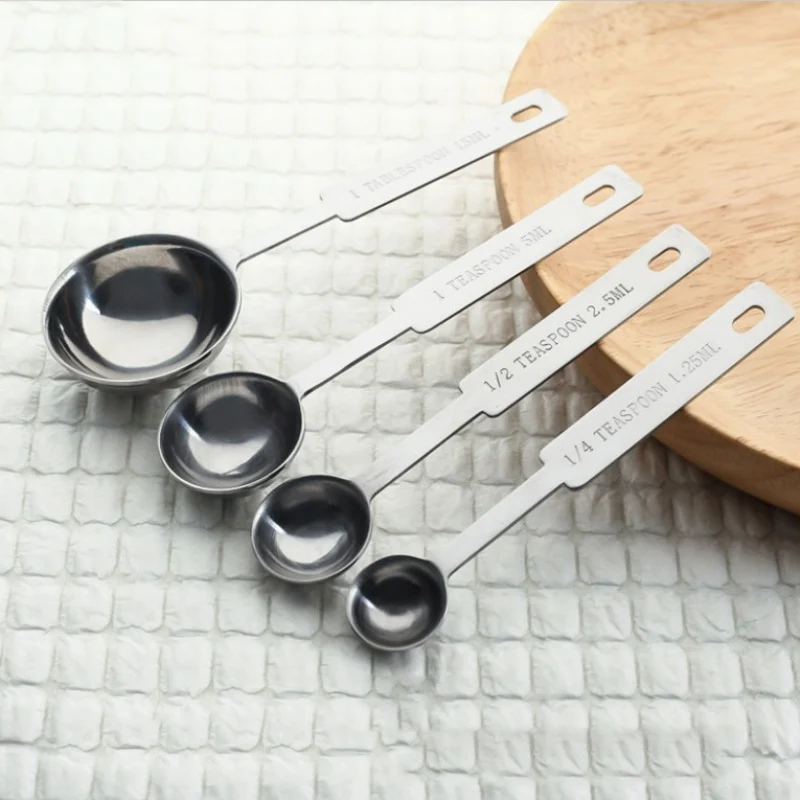 Four Pieces Set Stainless Steel Measuring Spoon Cup Seasoning Scoops Sauce Toiletry Kit | Дом и сад