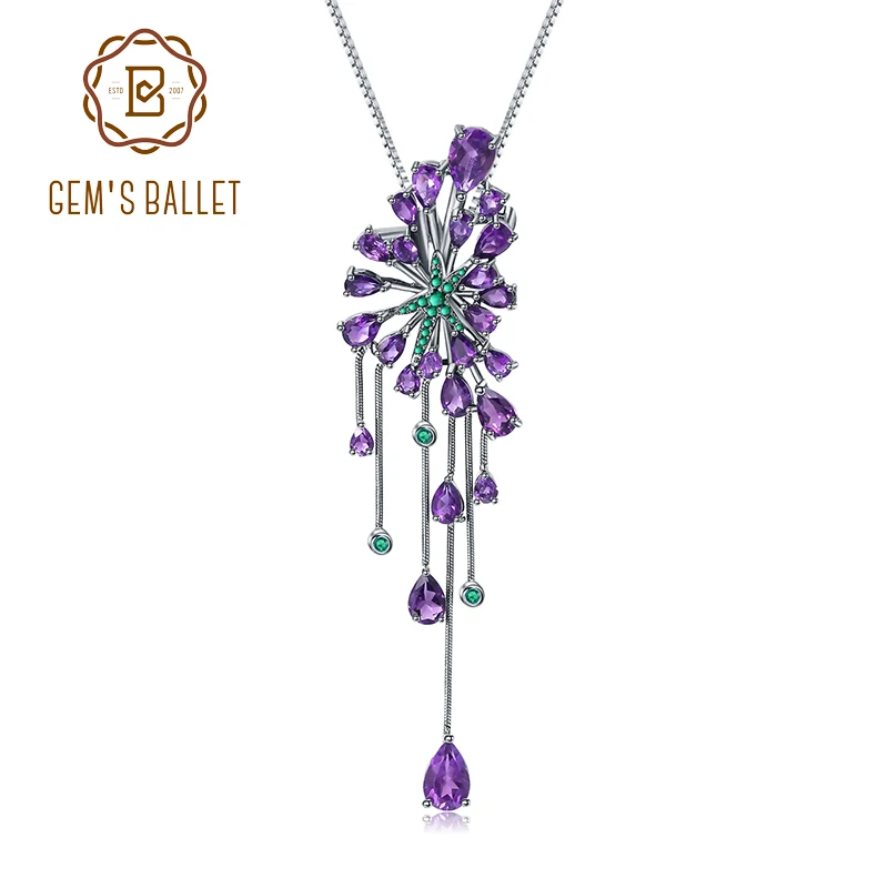 GEM'S BALLET 8.88Ct натуральный аметист винтажный, готический, в стиле панк 925 пробы Серебряный Драгоценный камень кулон ожерелье для женщин вечерние ювелирные изделия