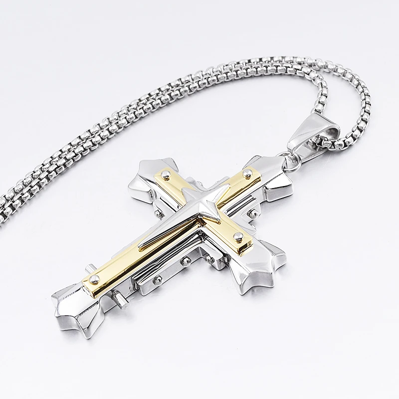 GOKADIMA ретро модные ювелирные изделия мужские звезды крест кулон ожерелье 2 слоя