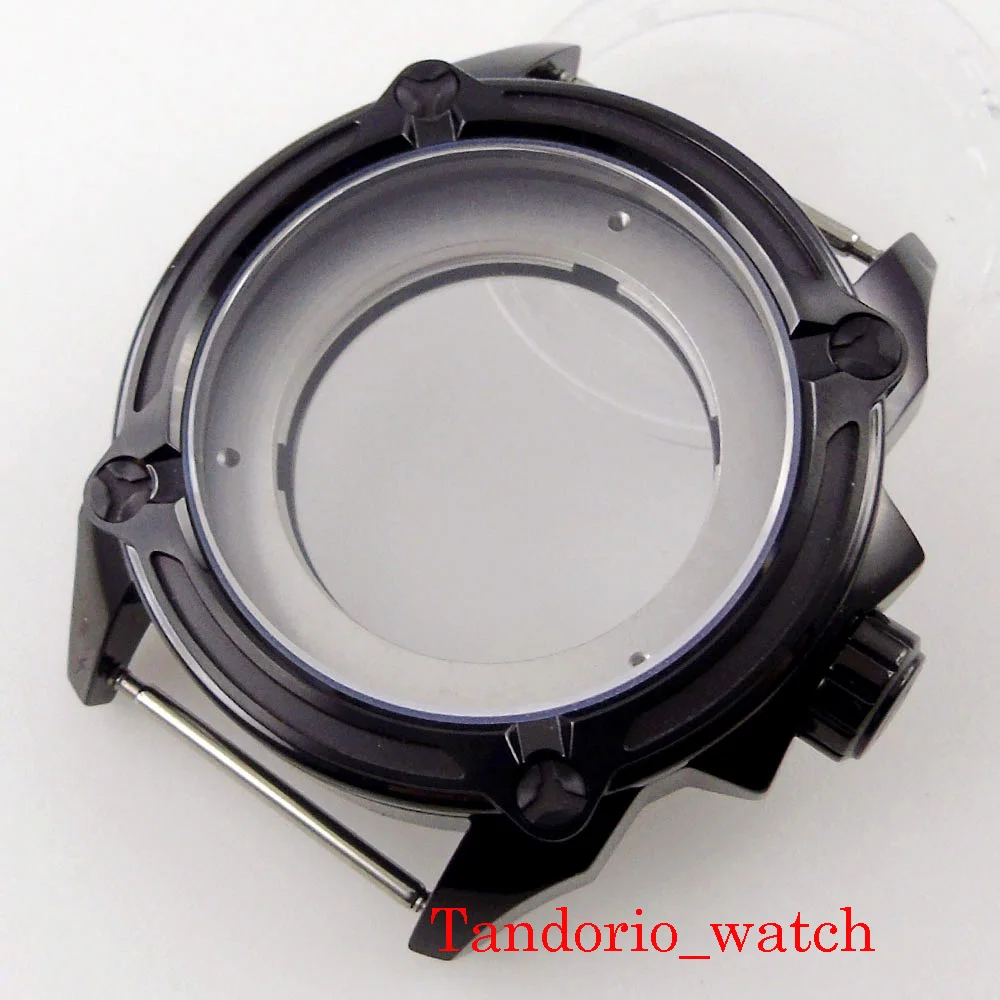 

High Quality 44mm Black PVD Plated Watch Case Sapphire Glass For MIYOTA 8215 821A ETA 2836 Mingzhu 2813 Automatic Movement