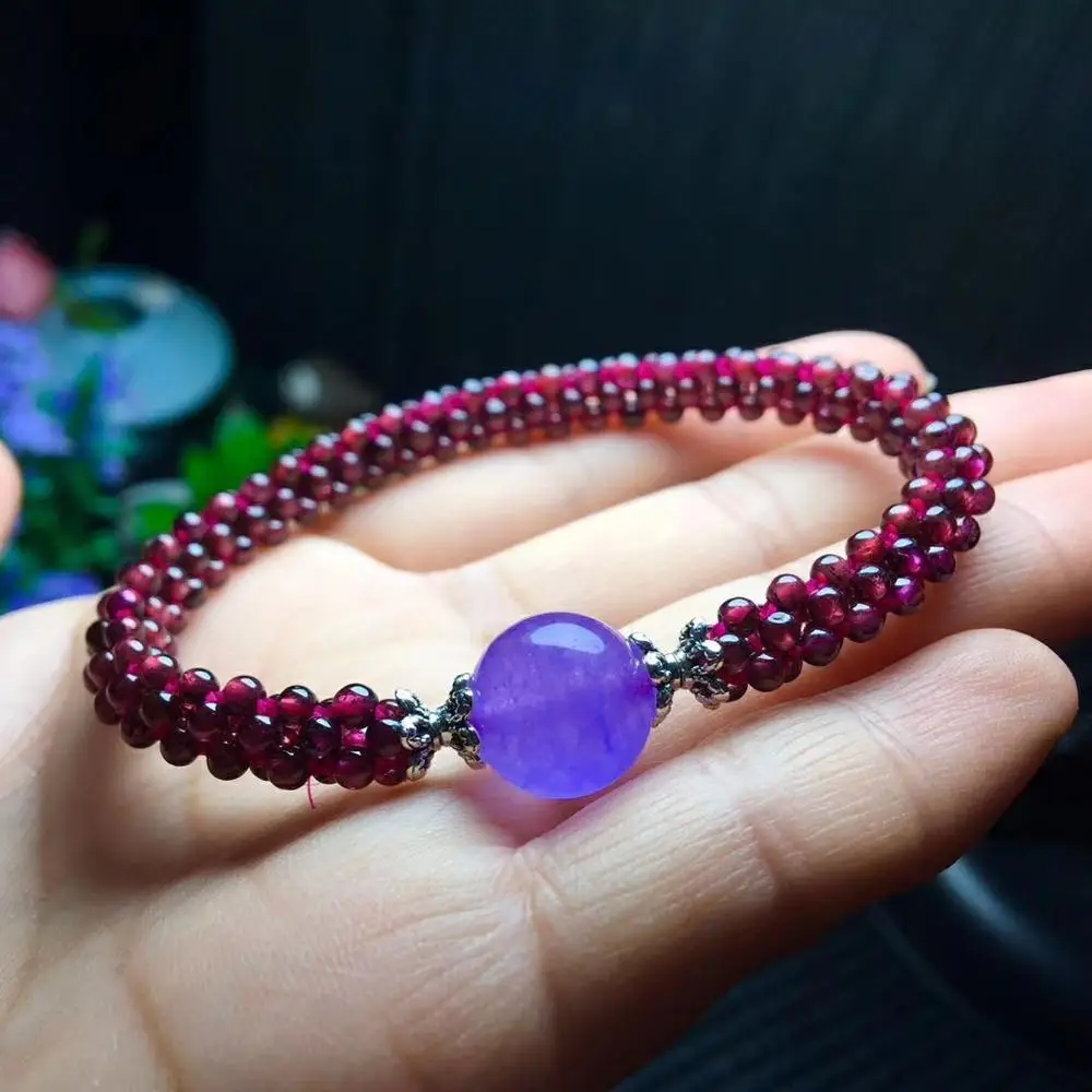 Natural Wine Red Garnet Quartz Round Beads 10mm Clear Rose Amethyst Beaded Bracelet Women Fashion Stone AAAAA | Украшения и