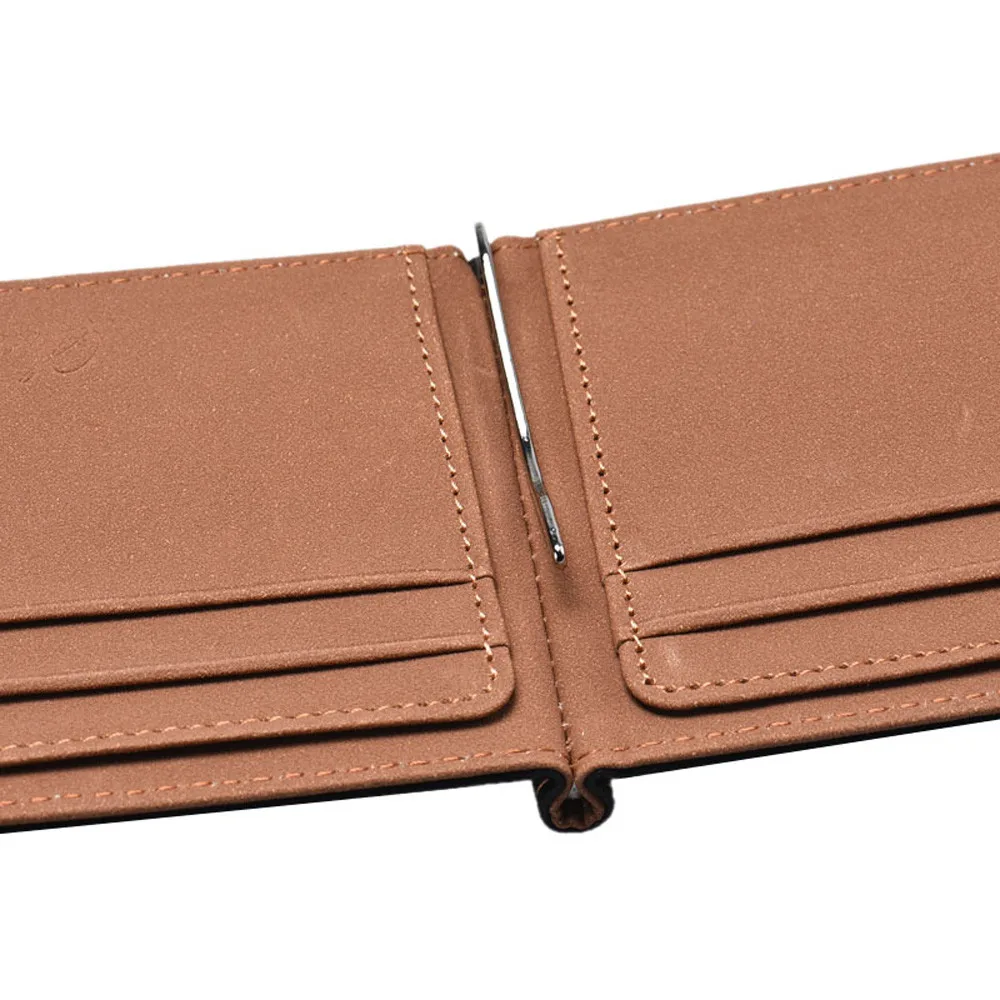 

Mens Leather Silver Slim Wallets Black ID Credit Holder free shipping