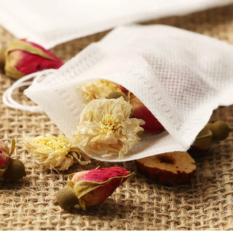 

100 Pieces Disposable Tea Bag Drawstring Tea Filter Bags Empty Filter Cotton Bag for Loose Tea