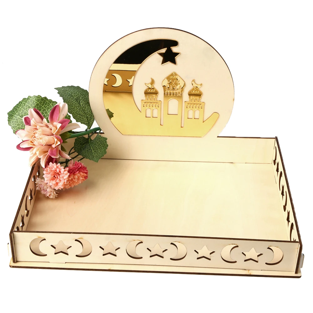 

Wooden EID MUBARAK Dessert Food Tray Ramadan Decoration Islamic Muslim Party Decor Eid Al Adha Islam Decoration For Home Drop