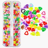 1 box heart shaped slices nail art piercing acrylic fruit pieces colorful resin nail gems charms for uv gel nail accessories