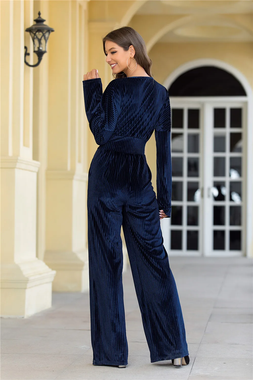 

spring and autumn Women's long sleeve V-neck Jumpsuit Casual Fashion Elegant
