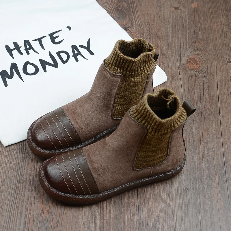 

Женские ботильоны с мягкой подошвой Mori, литературные полусапожки из шерсти в стиле ретро, на плоской подошве, теплые бархатные Ботинки Челс...