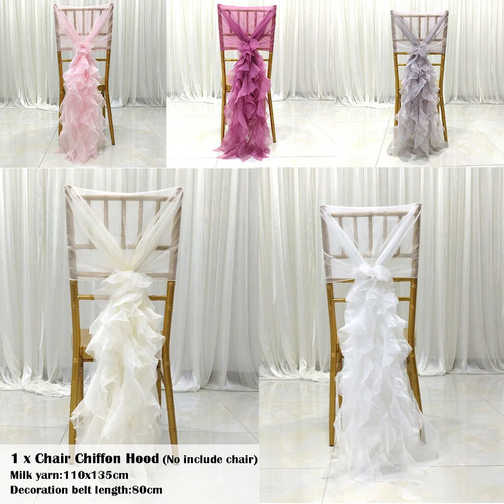 

Chiffon Hoods with Ruffles Chair Cover Milk Yarn Hotel Wedding Banquet Chair Decor Wedding Special Events 5 Colours