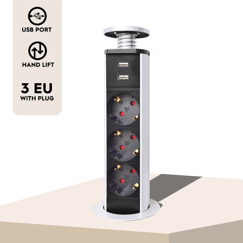 Выдвижная розетка европейского стандарта настольная 16 А 3/4 розетки 2USB-порта для