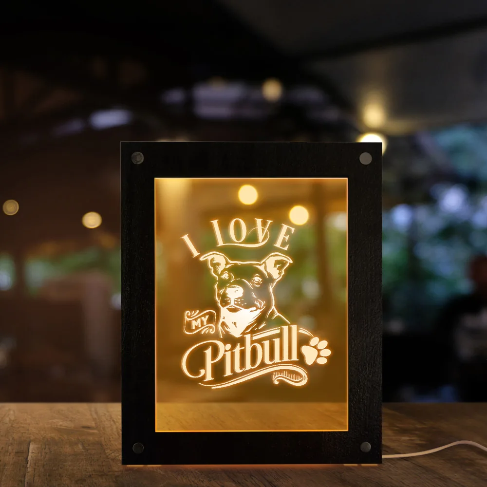 I Love My Pitbull 3D оптическая иллюзия Лампа домашний декор яма бульдог Led фоторамка