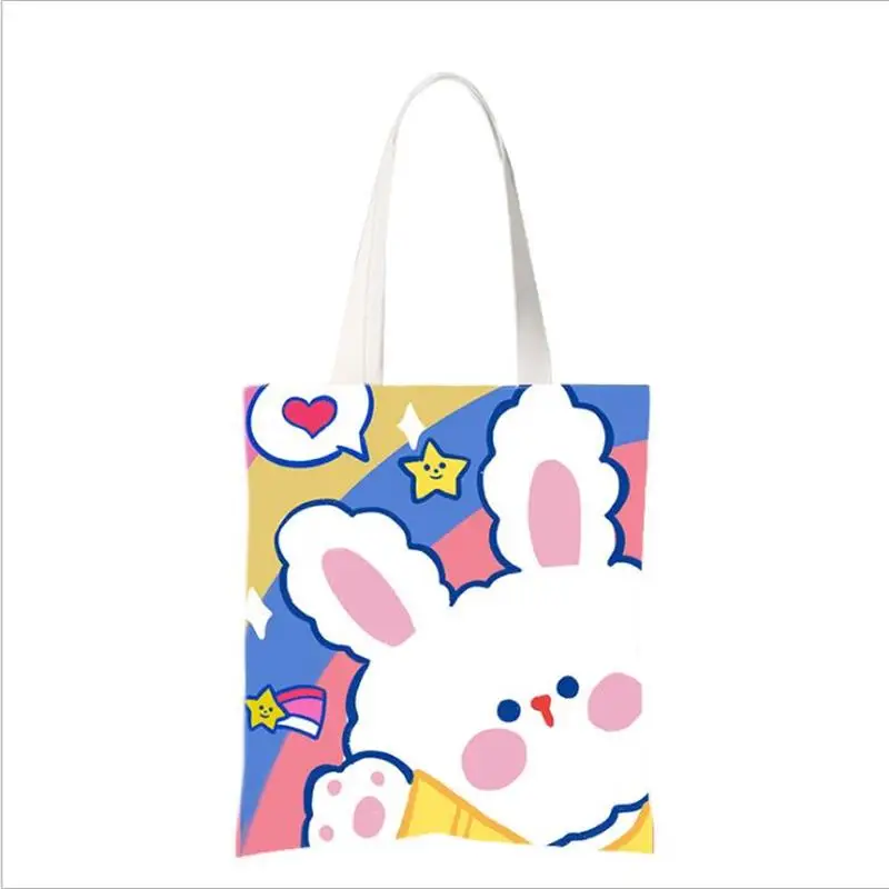 

2021 New Cute Cartoon Bear girl large capacity canvas bag Japanese Canvas Shoulder Bag portable shopping bag