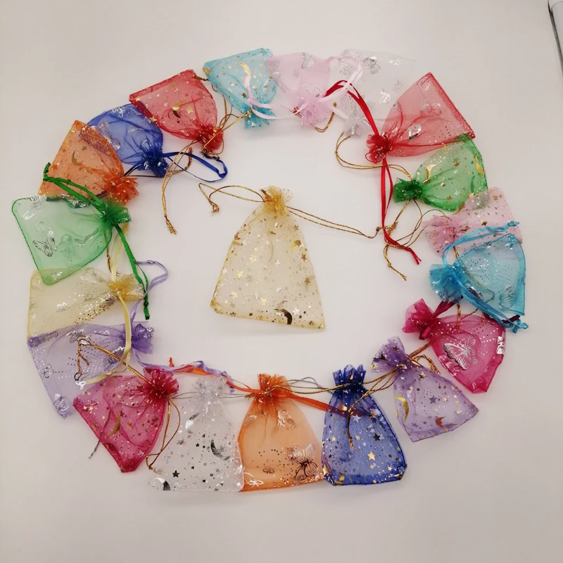 200 шт Бабочка с изображением луны и звезд подарочная Сумка из органзы 7*9*9*12 13*18 см