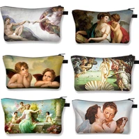 vintage oil painting religion cosmetic bag women canvas portable makeup bag for travel cosmetic ladies makeup organizer bags