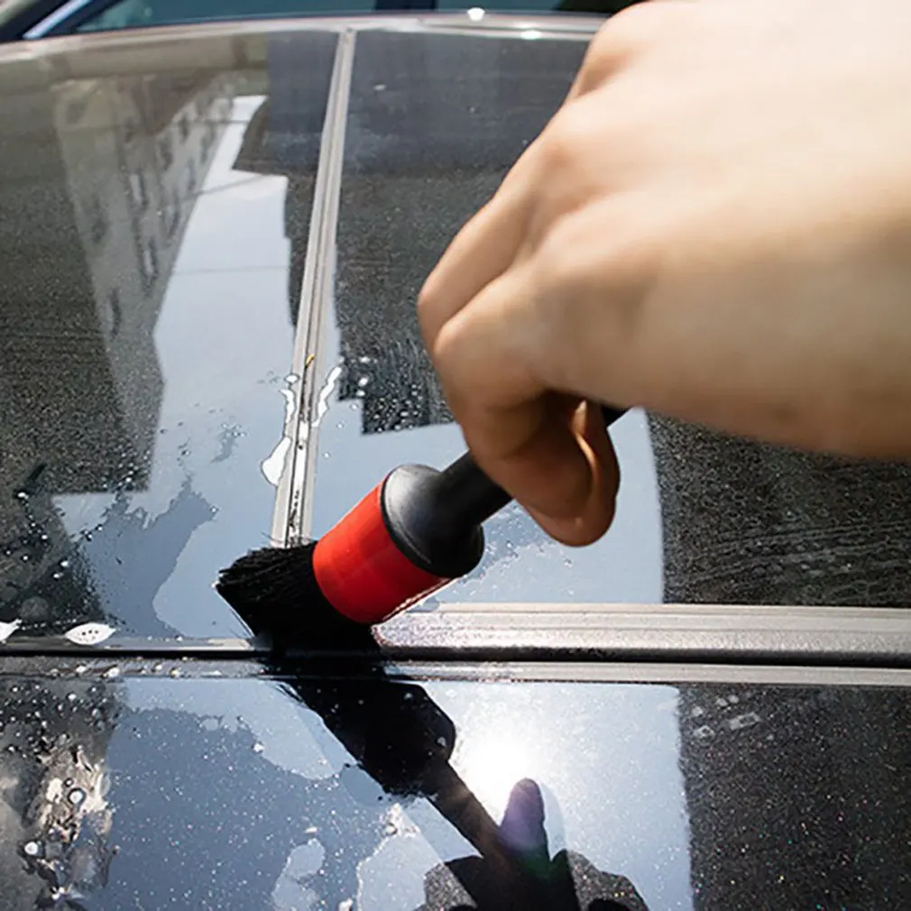 

5 Pcs Natural Boar Bristle Hair Cleaning Brush Auto Detailing Brush Set Car Cleaning Brushes Car Air Outlet Cleaning Brush