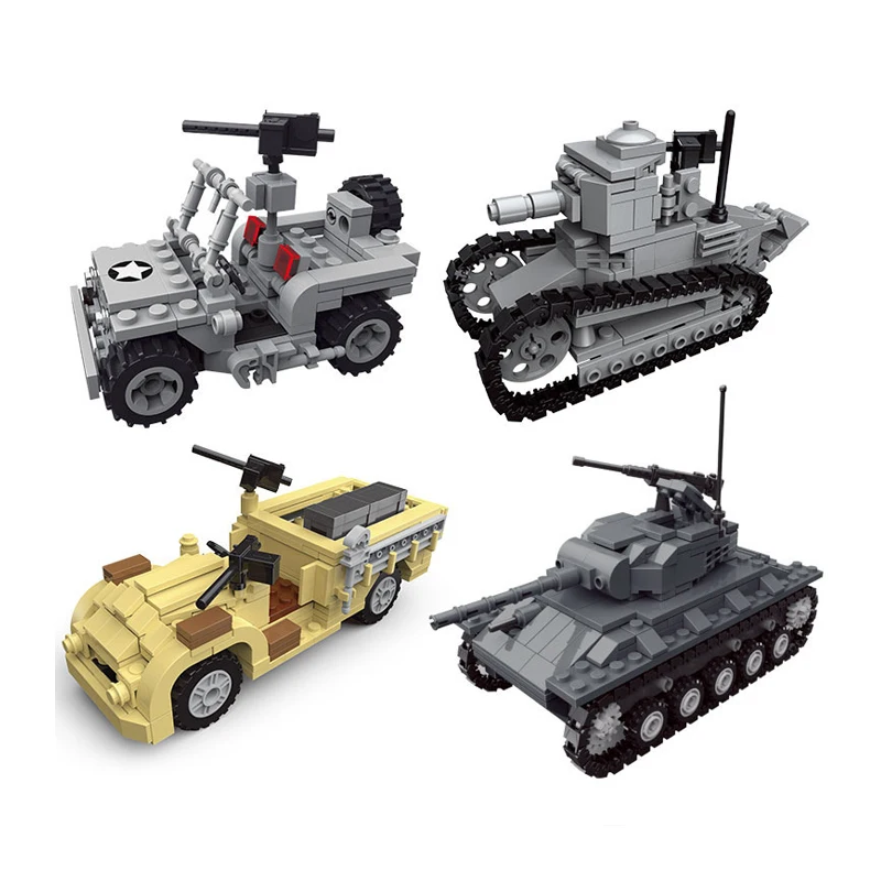 Военный Тигр Танк строительные блоки армейский солдат фигурки Willys Jeeped