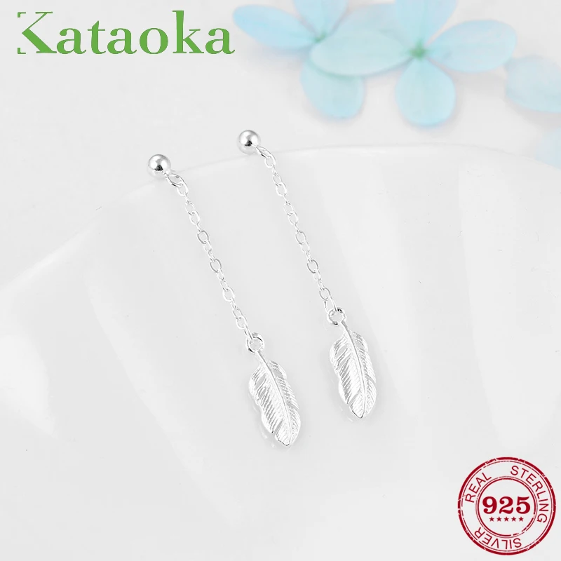 Женские серьги подвески с перьями длинные из серебра 925 пробы 2018|Серьги-подвески|
