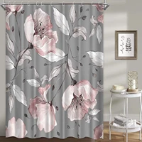floral shower curtains for bathroom pink rose flower bath curtain set gray backdrop polyester cloth simple home decor with hooks