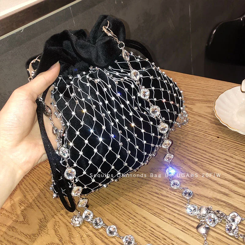Роскошная бархатная Женская сумочка с бриллиантами и жемчужными ручками