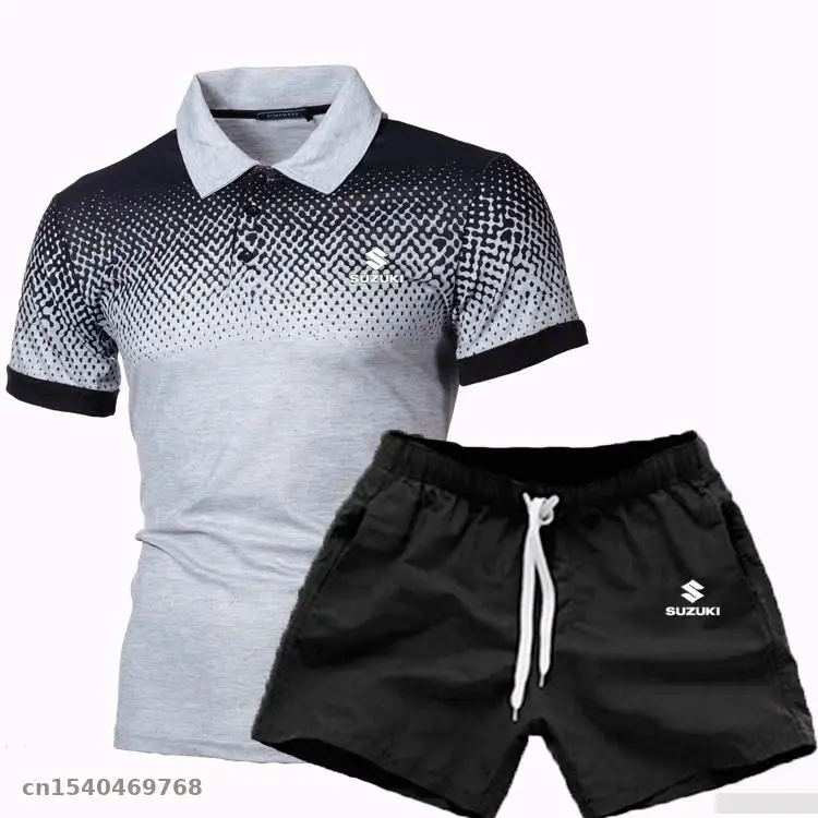 

2021 Men's Tracksuit Summer Clothes Sportswear Two Piece Set polo Shorts for suzuki riding Track Clothing Male Sweatsuit Sports
