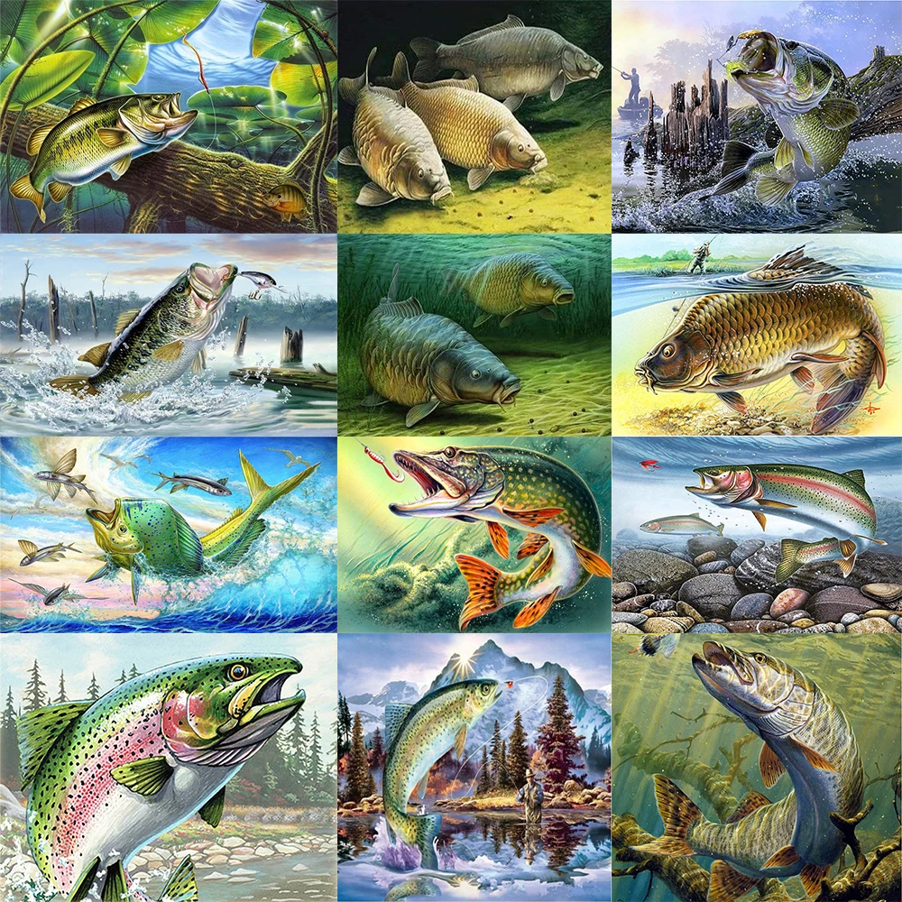

5D DIY Diamond Embroidery Fish Animals Diamond Painting Full Square Mosaic Cross Stitch Kit Home Decor Gift
