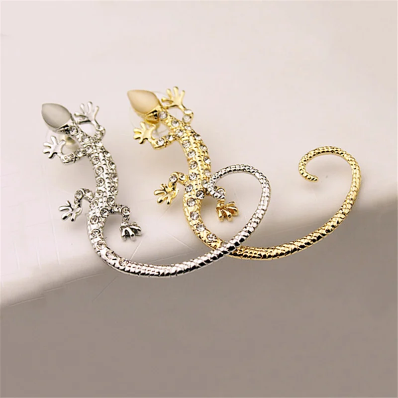 EN 2020 Hot Fashion Exaggerated Gecko Lizard Stud Earrings Elegant Accessories Rhinestone Ear Cuff Luxury | Украшения и