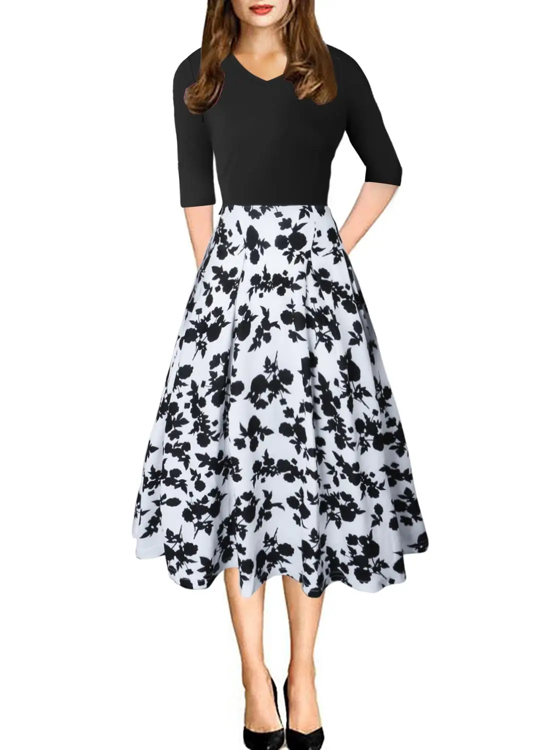 Женский Летний стиль 2019 винтажное лоскутное платье с рукавом 3/4 плиссированное