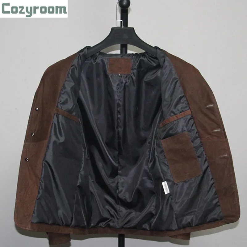 

2021 темно-коричневые повседневные Стиль мужская кожаная куртка из натуральной кожи размера плюс 3XL однобортный реального из натуральной вол...