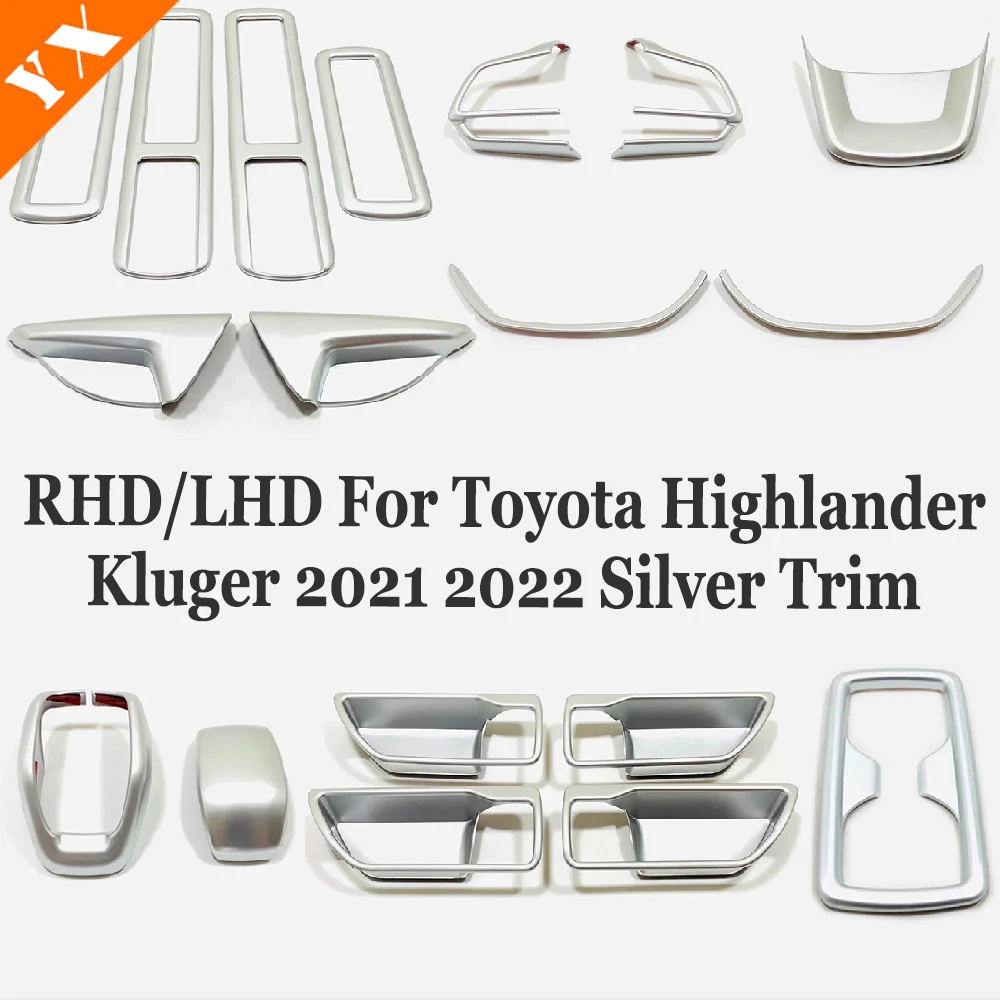 

RHD/LHD For Toyota Highlander Kluger 2022-2023 Silver Trim Car Gear shift Armrest Window Lift Steering wheel Seat Switch Cover