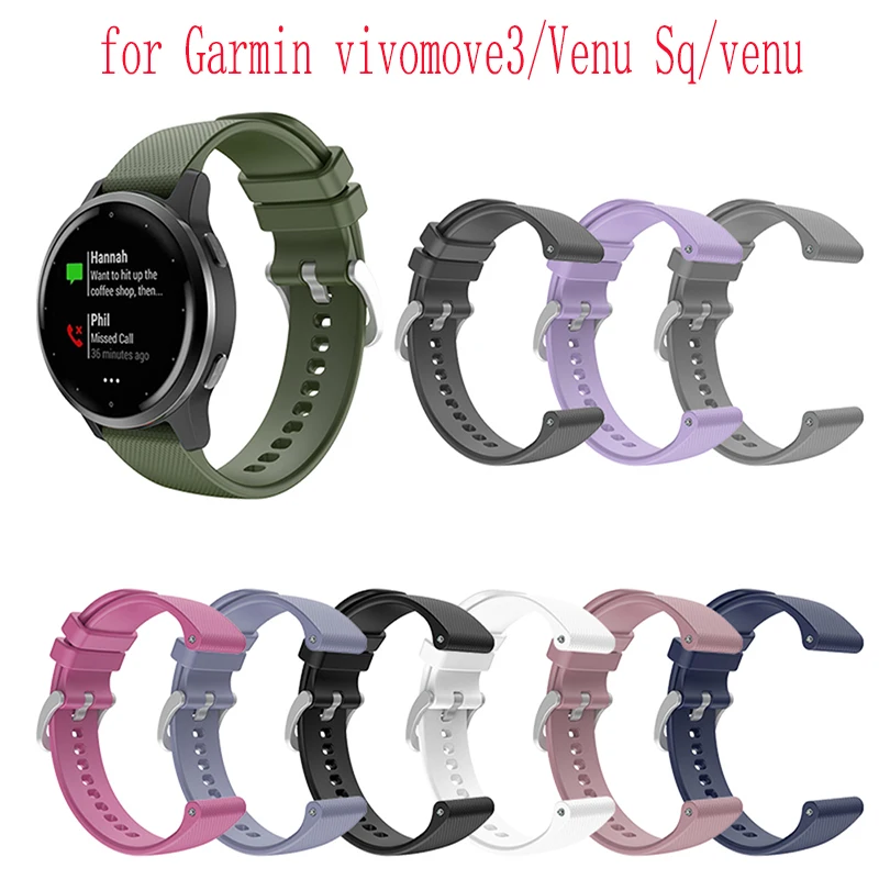 

20mm Strap For Garmin Venu Sq Soft Silicone Band Replacement Vivomove3 Forerunner 245 645 Vivoactive 3 Watchband Bracelet